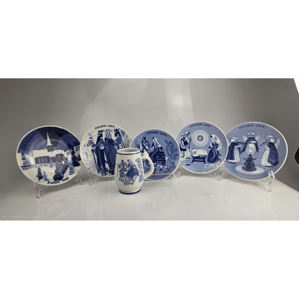 Set Julen Porsgrund Norway 5 Christmas‎ Plates & 1 Mug Limited Edition 1968-1972